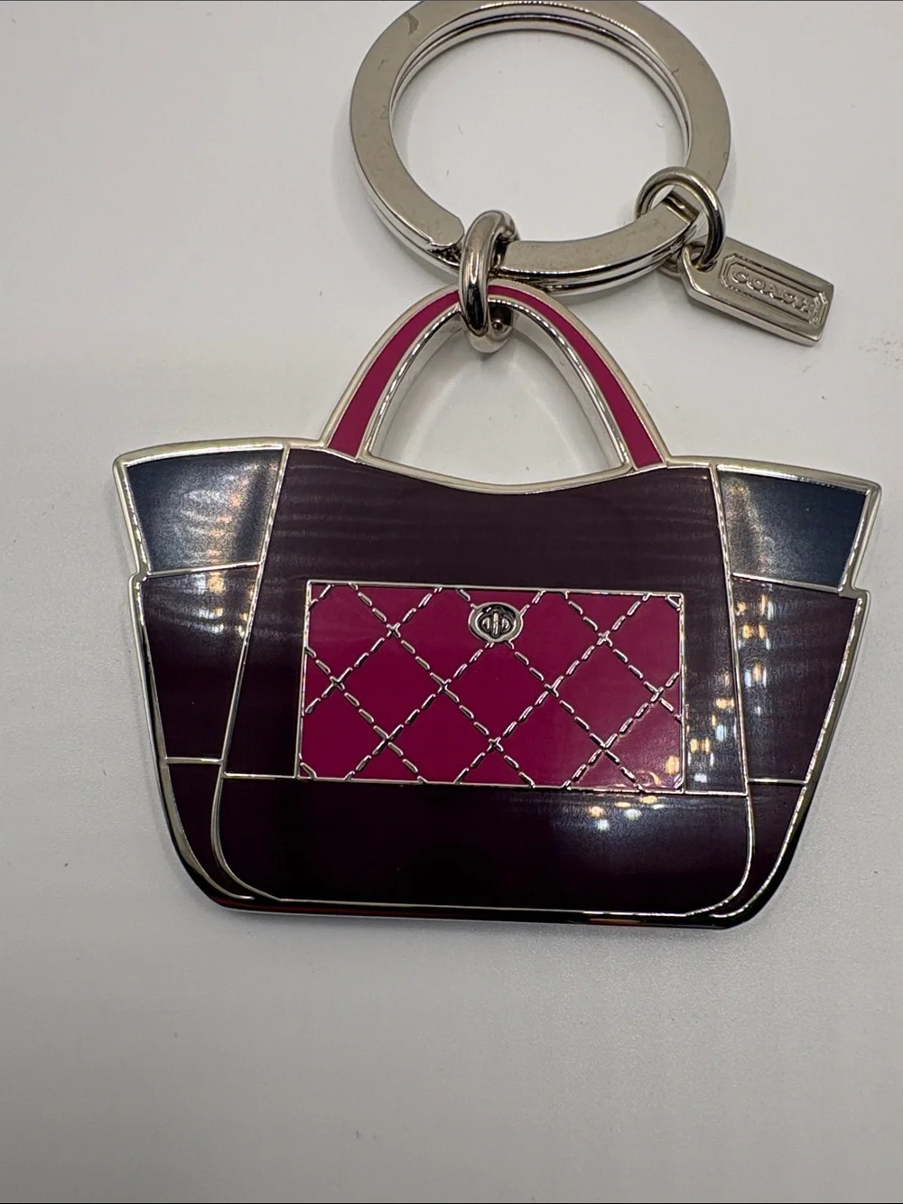 Coach Pink & Burgundy Enamel Tote Keyring